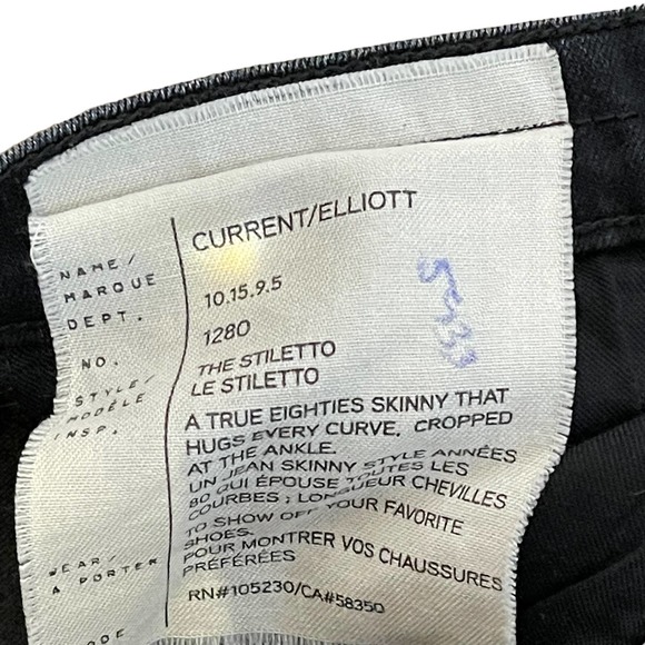 Current/Elliott The Stiletto Jeans Size 25-0 Skinny Crop Black‎ Stretch 27X27 - Picture 6 of 8
